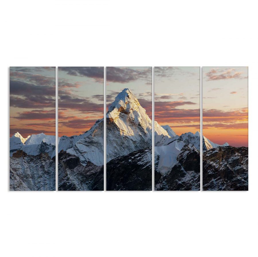 Motiv: Schneebedeckte Berge und Sonnenuntergang Leinwandbilder – Bild 2