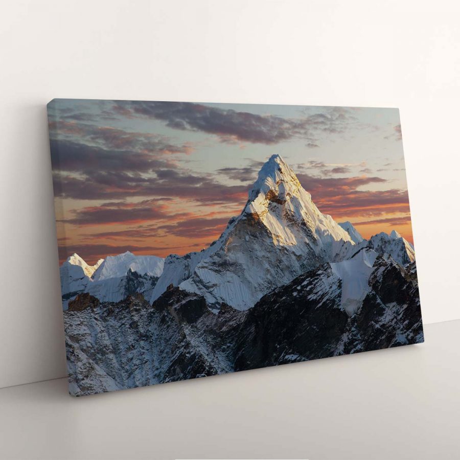 Motiv: Schneebedeckte Berge und Sonnenuntergang Leinwandbilder – Bild 3