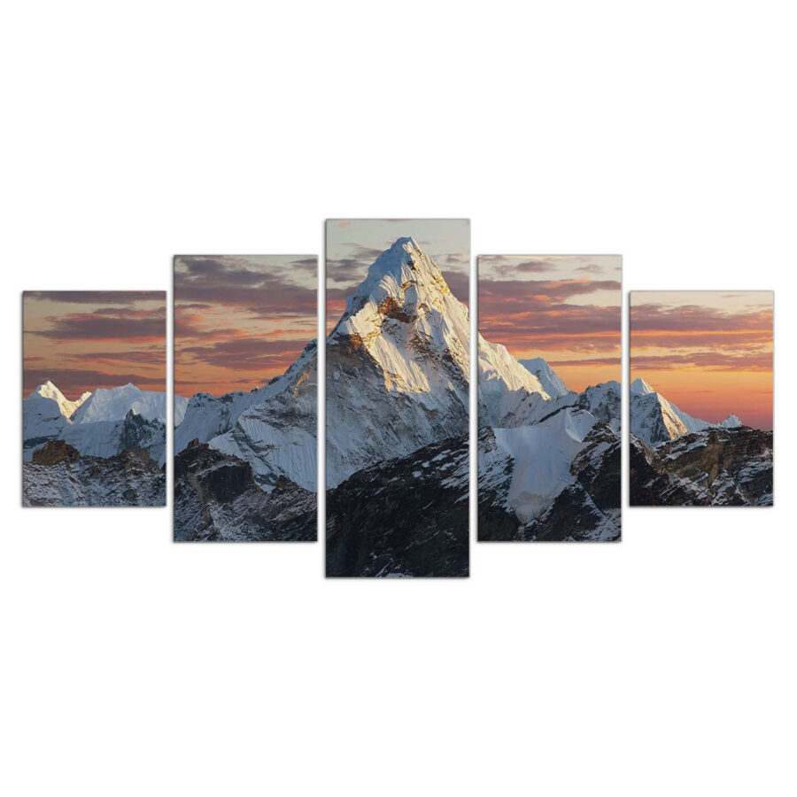 Motiv: Schneebedeckte Berge und Sonnenuntergang Leinwandbilder