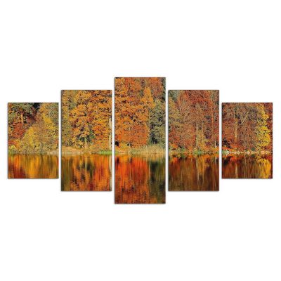 Herbstreflexionen rote Bäume Leinwandbilder